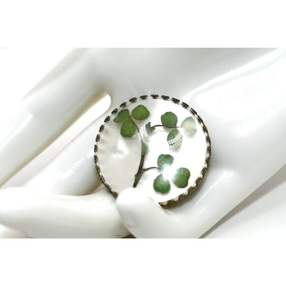 Vintage Jewelry - Vintage 1950s Three Leaf Clover Brooch Lucite Dome Pin